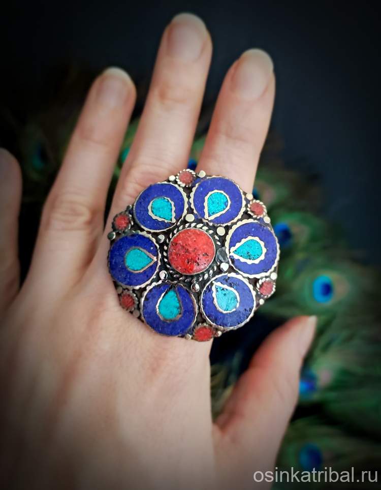 Непальское кольцо &quot;Синий цветок&quot; 