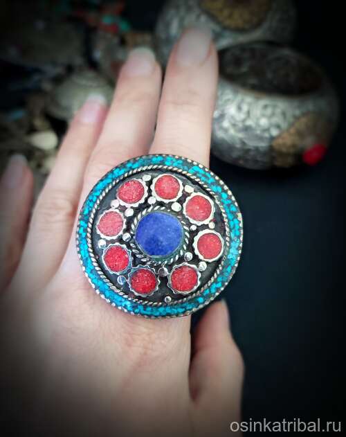 Непальское кольцо "Горные ягоды" голубой