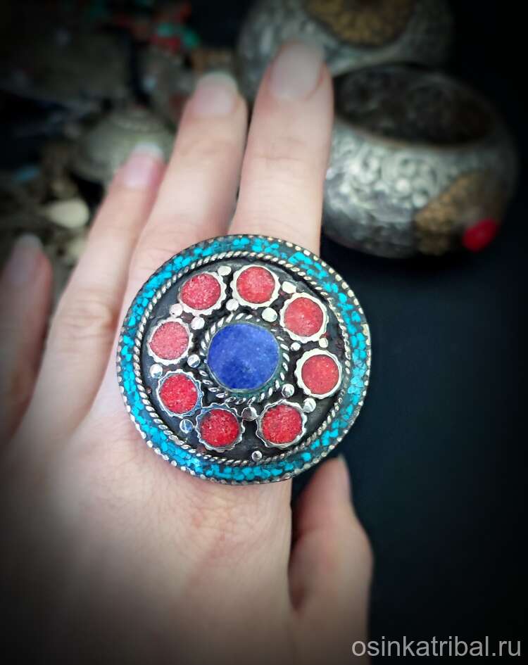 Непальское кольцо &quot;Горные ягоды&quot; голубой 