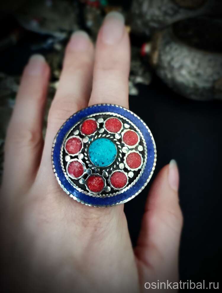 Непальское кольцо &quot;Горные ягоды&quot; синий 