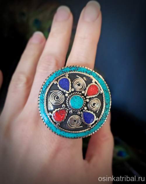 Тибетское кольцо "Молодые ветра" голубой